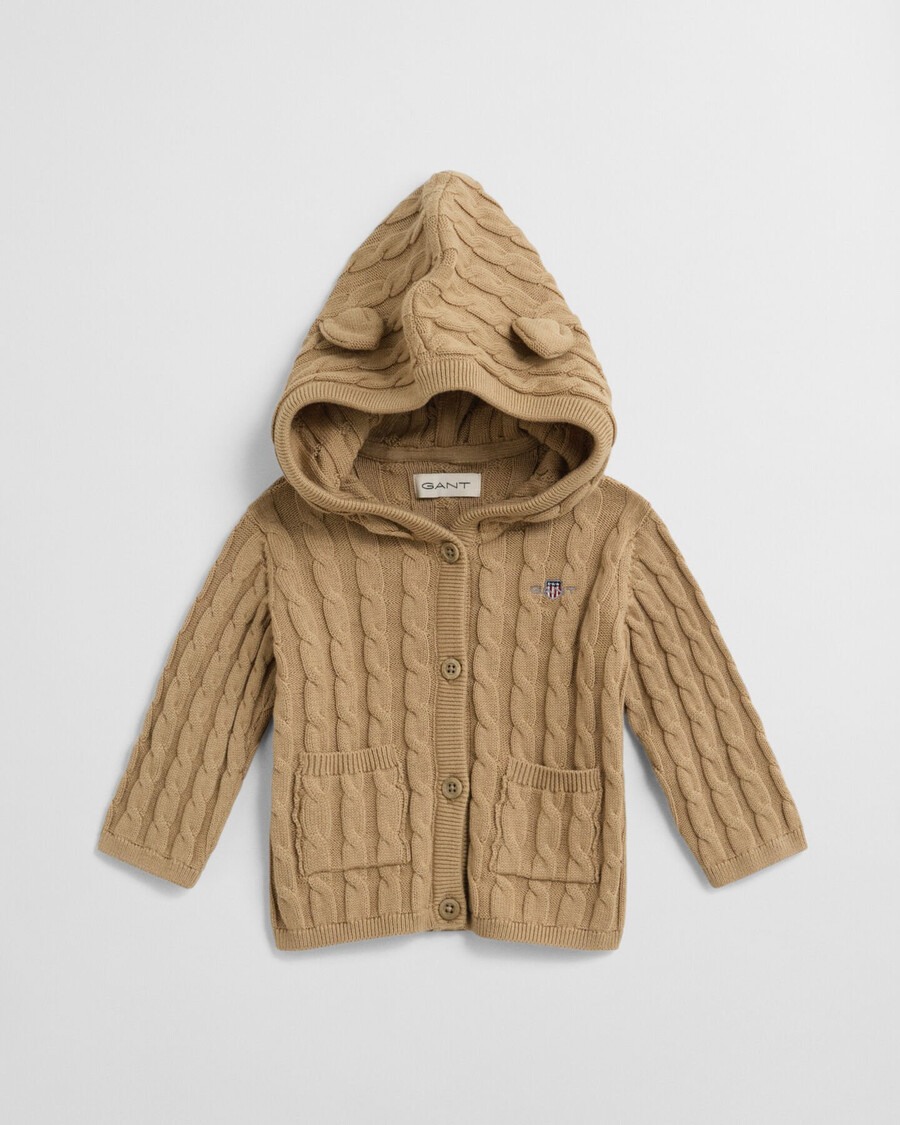 cardigan in maglia di cotone a trecce per neonati - cachi scuro