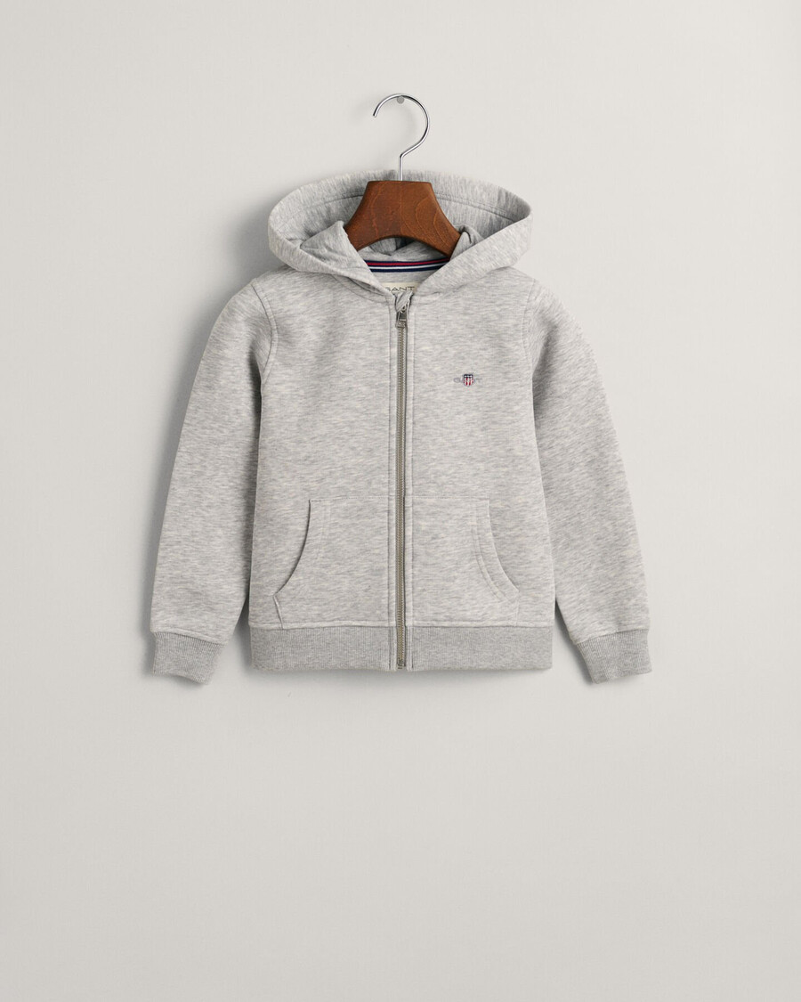 felpa con cappuccio e zip kids shield - grigio chiaro melange
