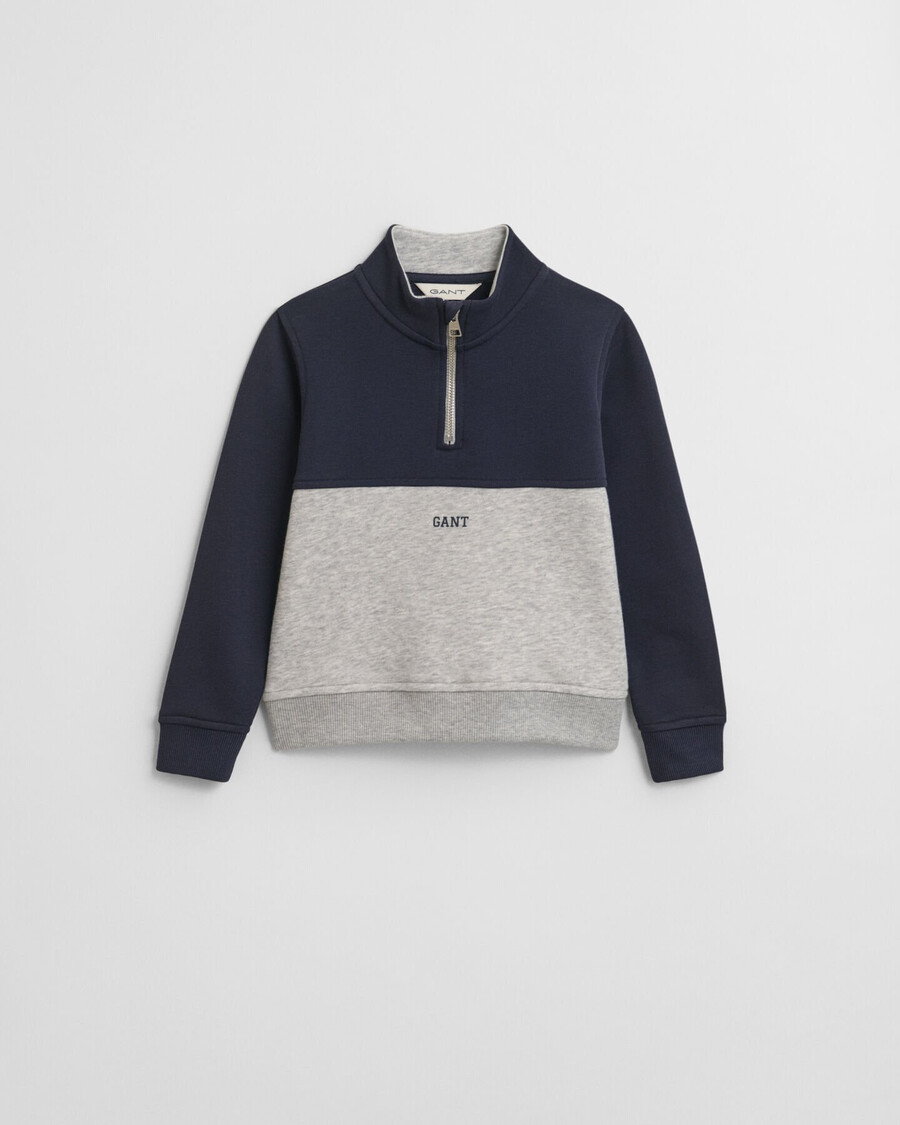 felpa con mezza zip color block per bambini - grigio chiaro melange