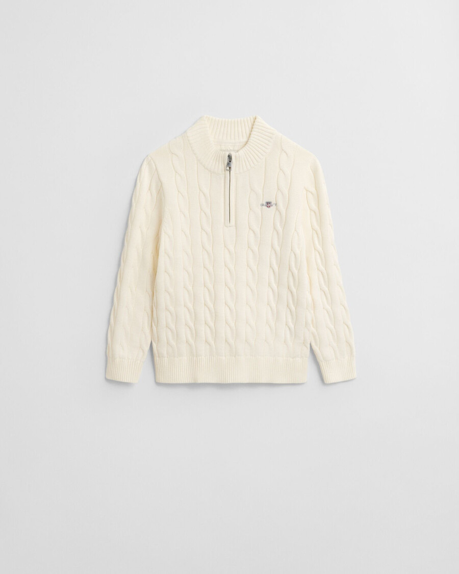 maglione per bambini in cotone con mezza zip - crema