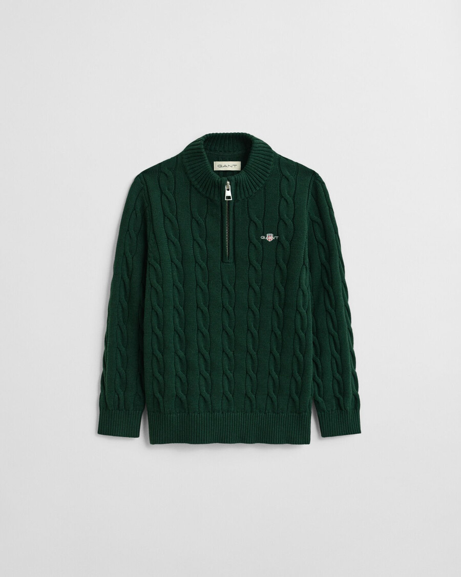 maglione per bambini in cotone con mezza zip - verde tartan