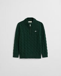 maglione per bambini in cotone con mezza zip - verde tartan