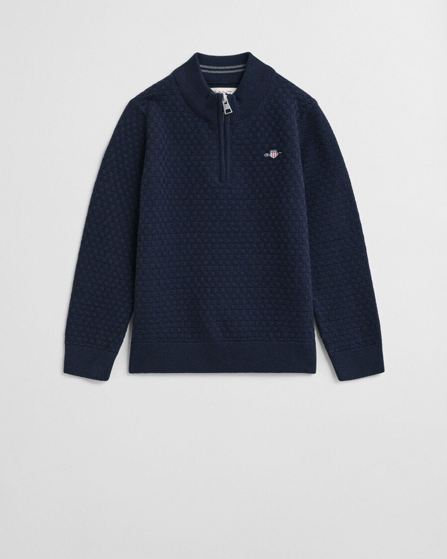 maglione con mezza zip micro testurizzata per bambini - blu sera