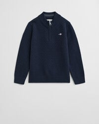 maglione con mezza zip micro testurizzata per bambini - blu sera