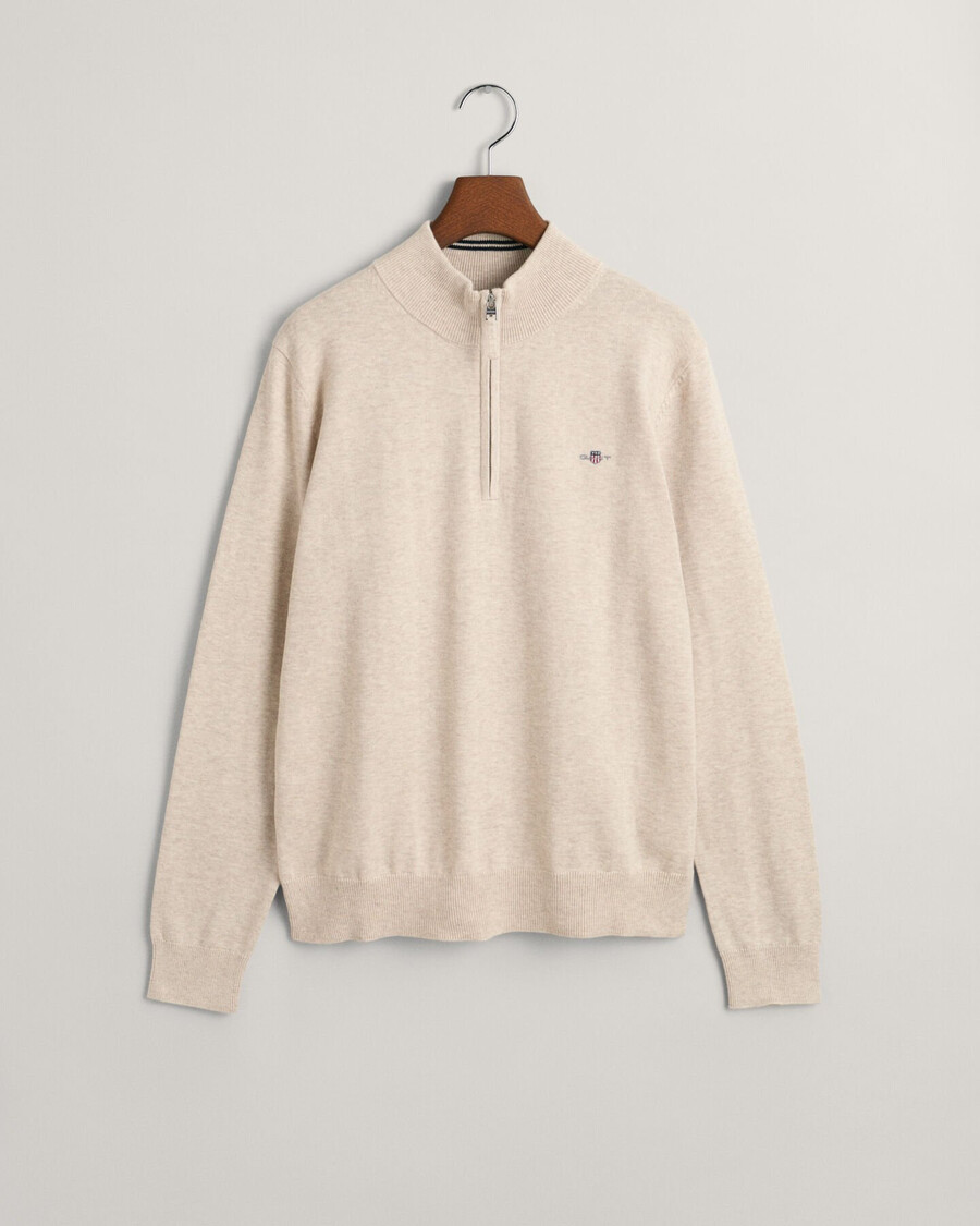 maglione con mezza zip in cotone teens shield - beige chiaro melange