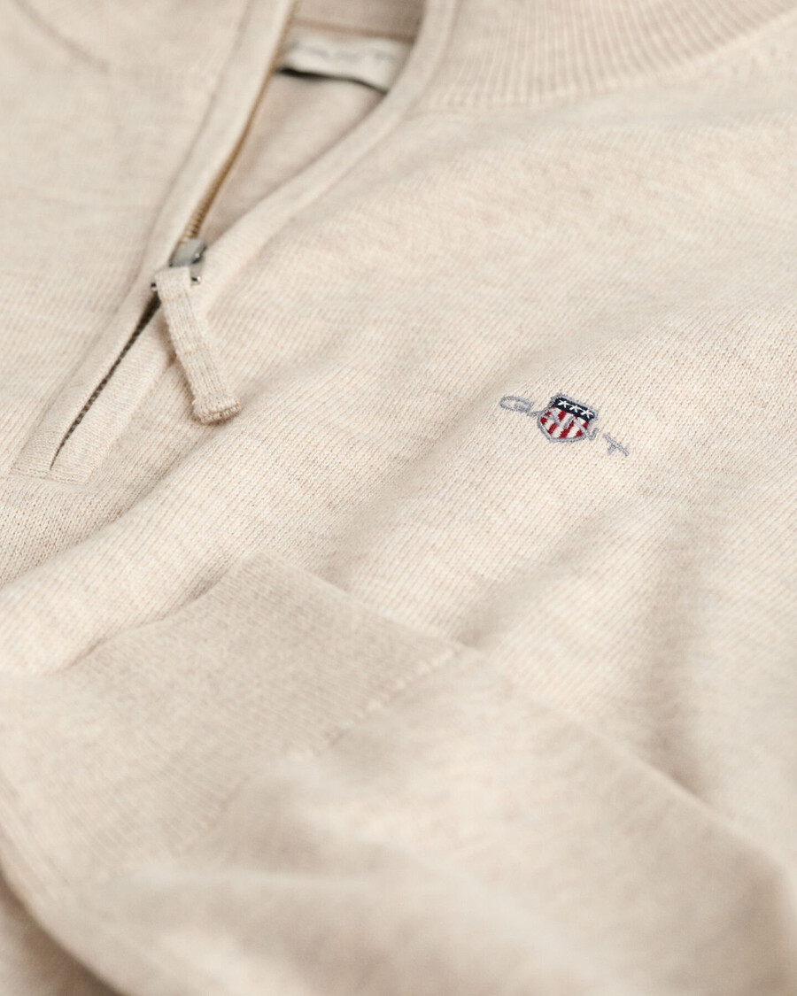 maglione con mezza zip in cotone teens shield - beige chiaro melange