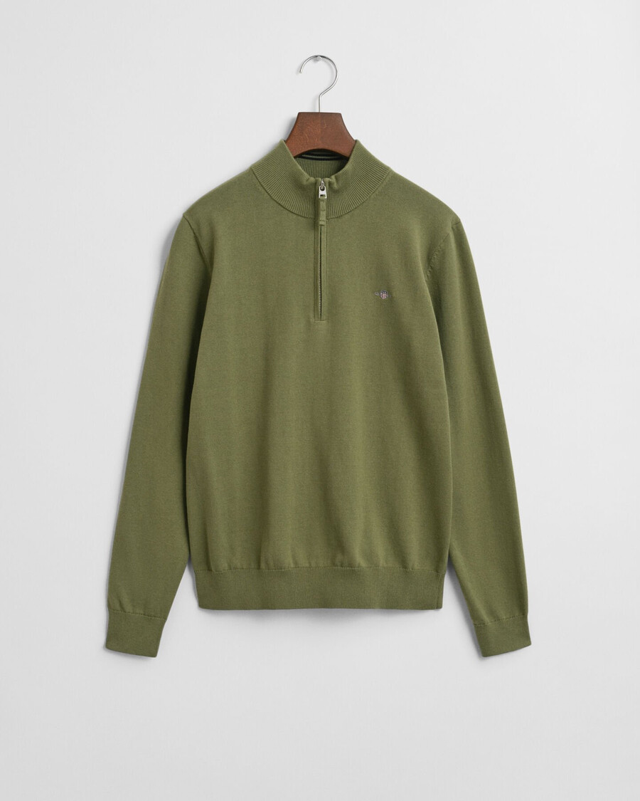 maglione con mezza zip in cotone teens shield - verde oliva