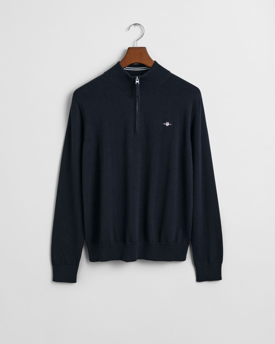 maglione con mezza zip in cotone teens shield - blu sera