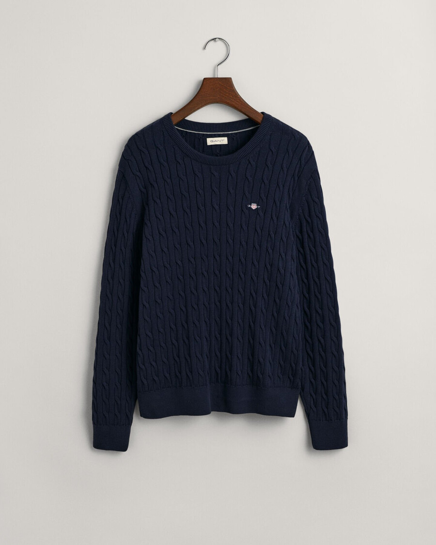 maglione girocollo in maglia di cotone a trecce teens shield - blu sera