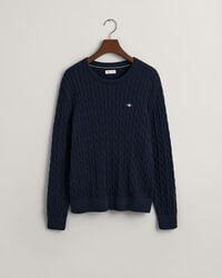 maglione girocollo in maglia di cotone a trecce teens shield - blu sera