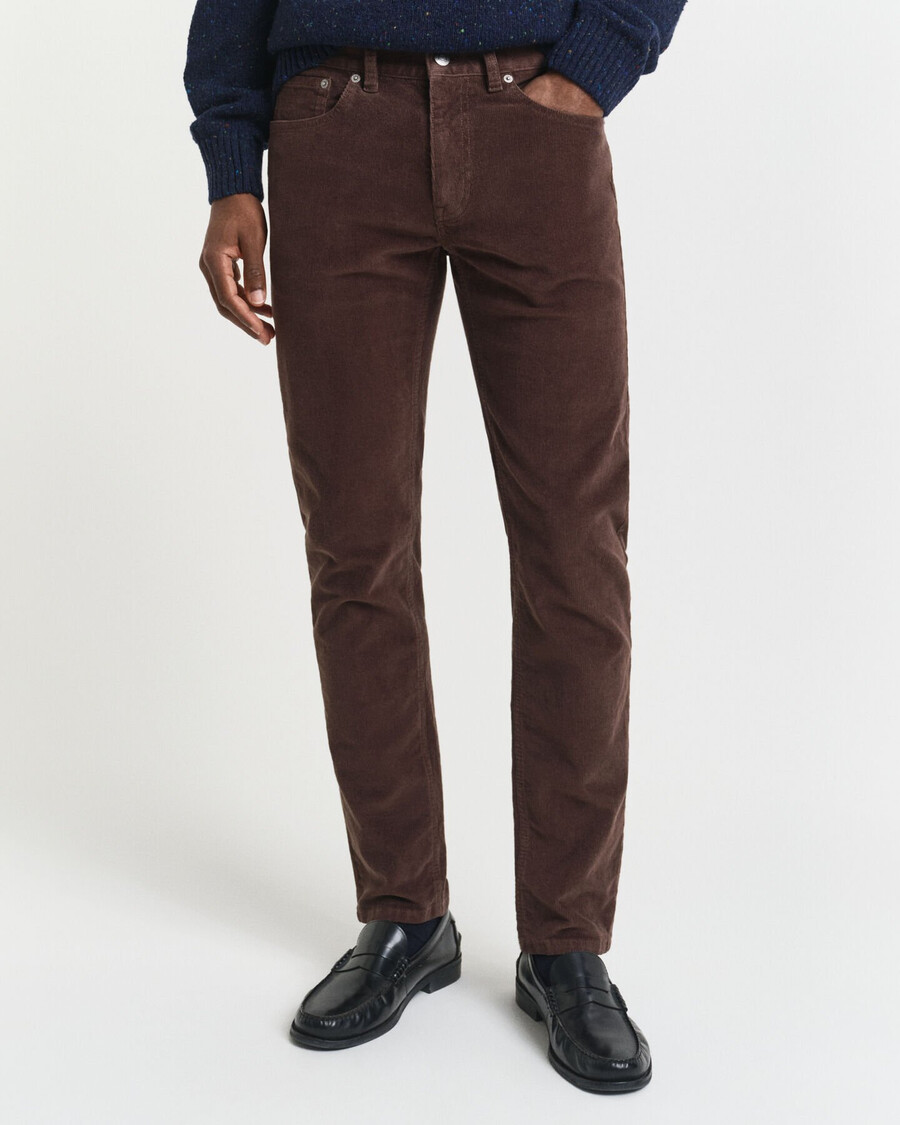 jeans slim fit in velluto a coste - marrone intenso