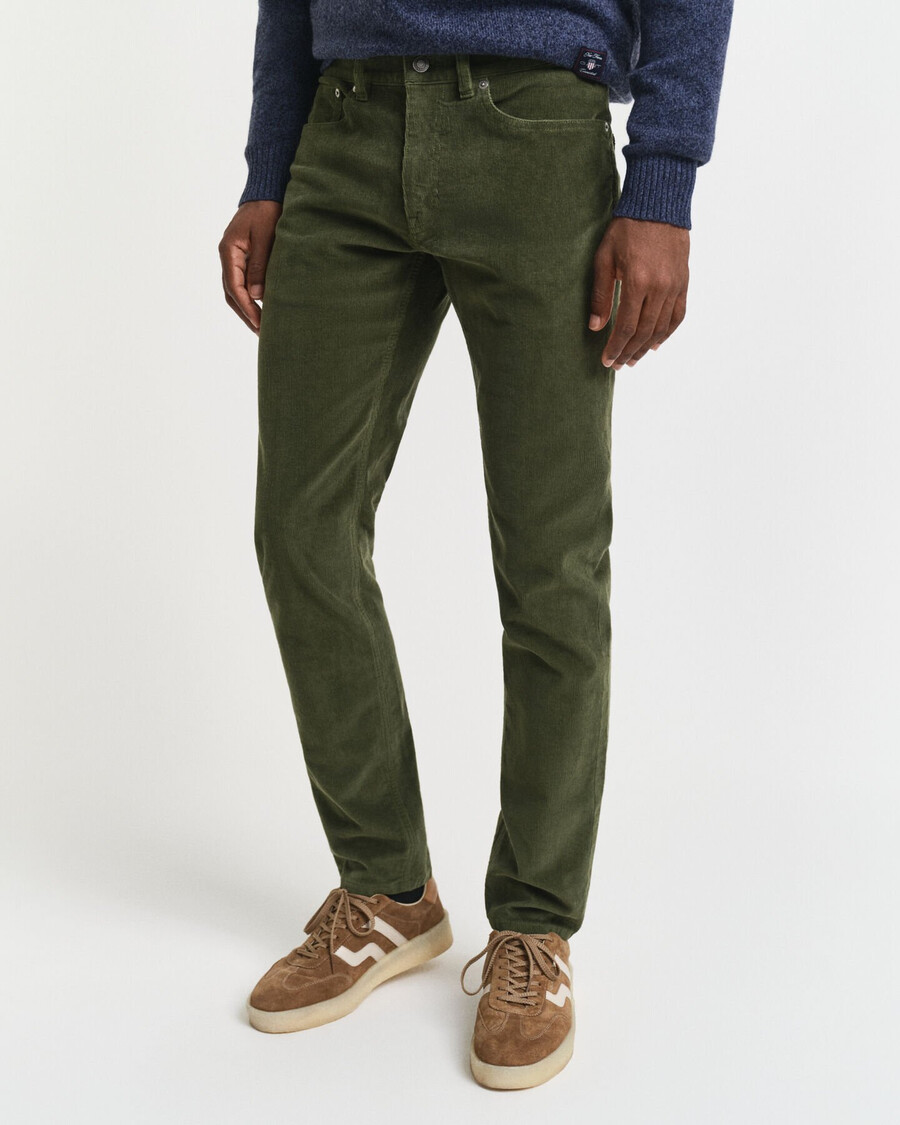 jeans slim fit in velluto a coste - country green