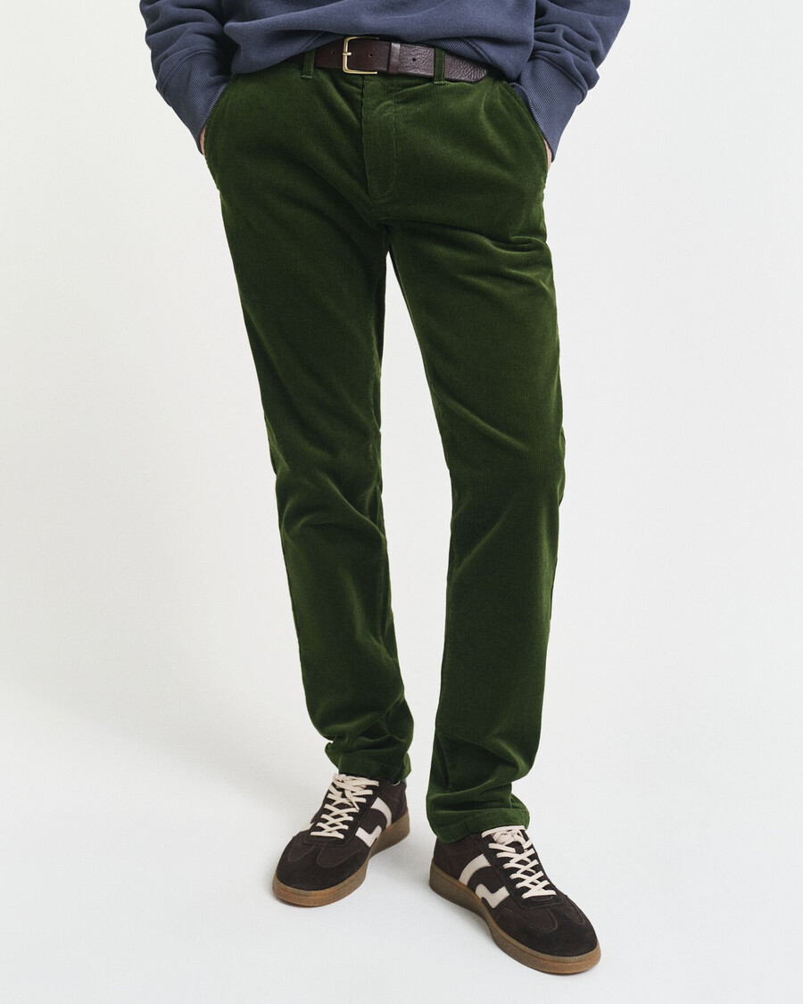 pantaloni chino slim fit in velluto a coste - country green