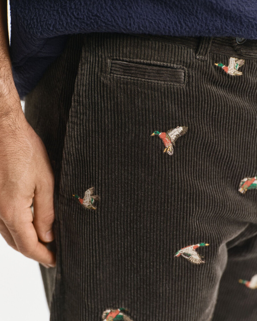 pantaloni in velluto a coste ricamati dal taglio dritto - verde muschio scuro