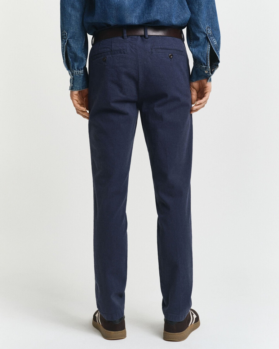 pantaloni slim fit in cotone a spina di pesce - blu sera