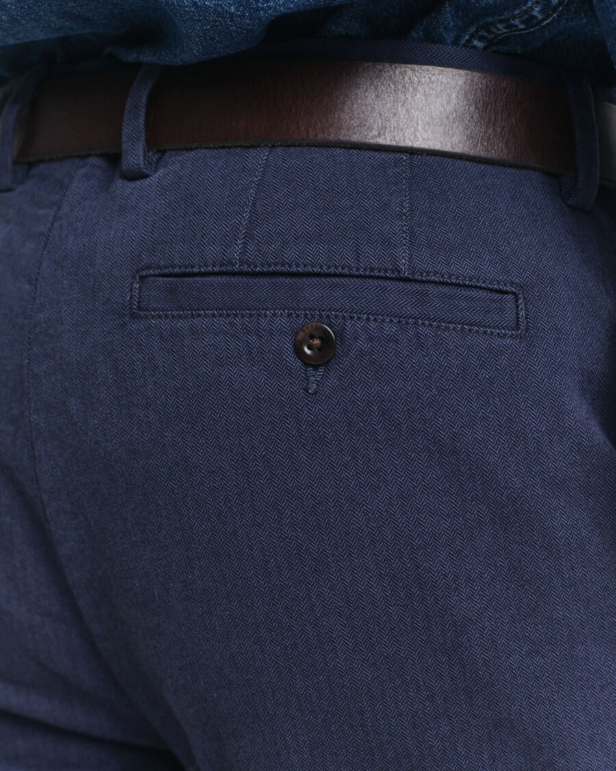 pantaloni slim fit in cotone a spina di pesce - blu sera