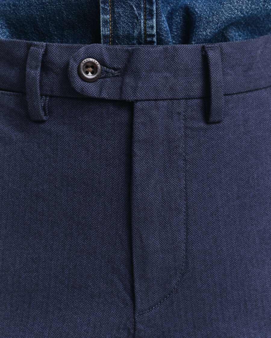pantaloni slim fit in cotone a spina di pesce - blu sera