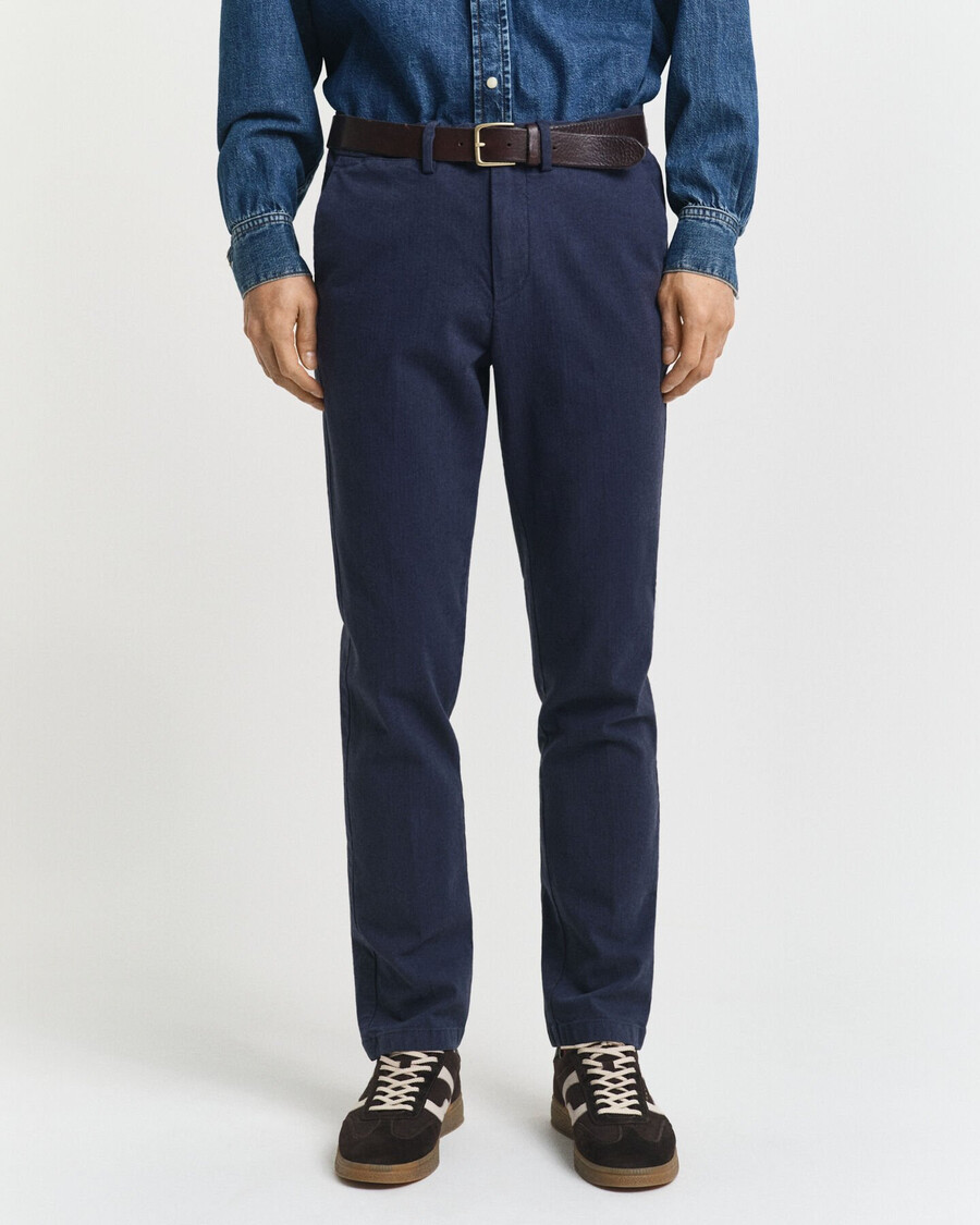 pantaloni slim fit in cotone a spina di pesce - blu sera