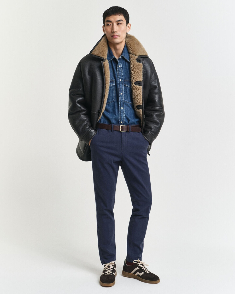 pantaloni slim fit in cotone a spina di pesce - blu sera