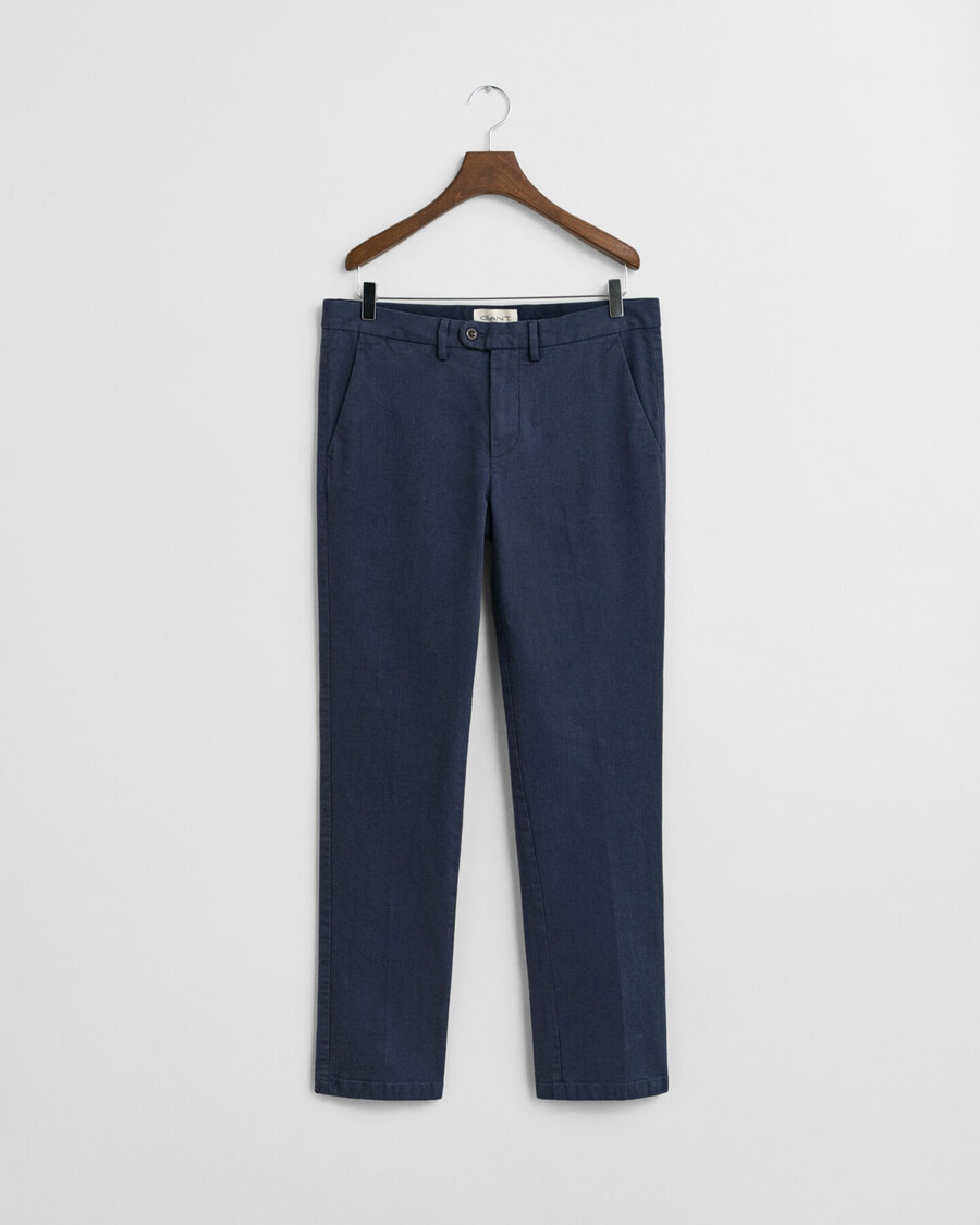 pantaloni slim fit in cotone a spina di pesce - blu sera