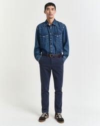 pantaloni slim fit in cotone a spina di pesce - blu sera