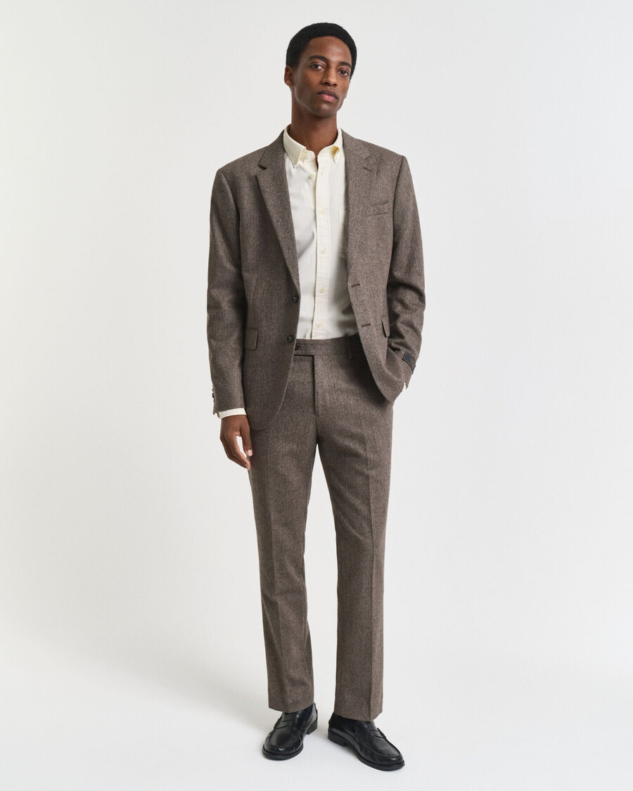 pantaloni da abito slim fit in flanella a spina di pesce - marrone scuro
