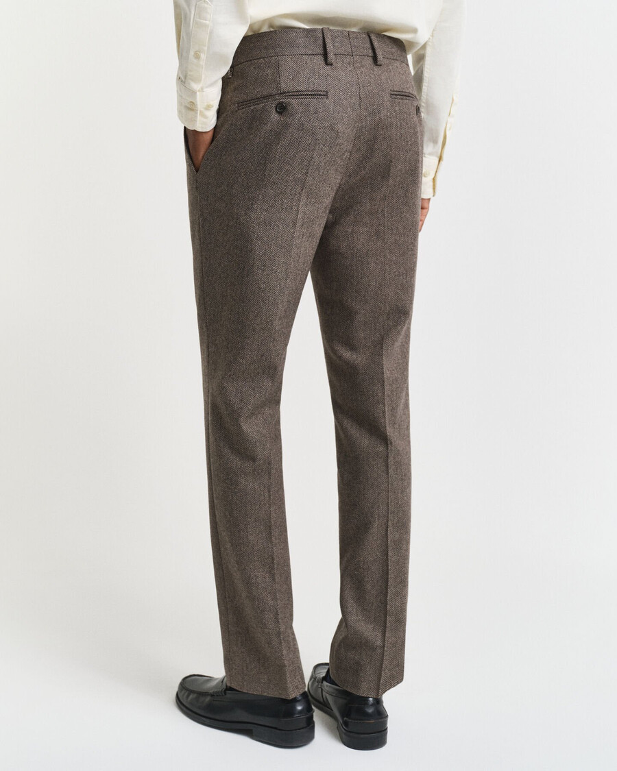 pantaloni da abito slim fit in flanella a spina di pesce - marrone scuro