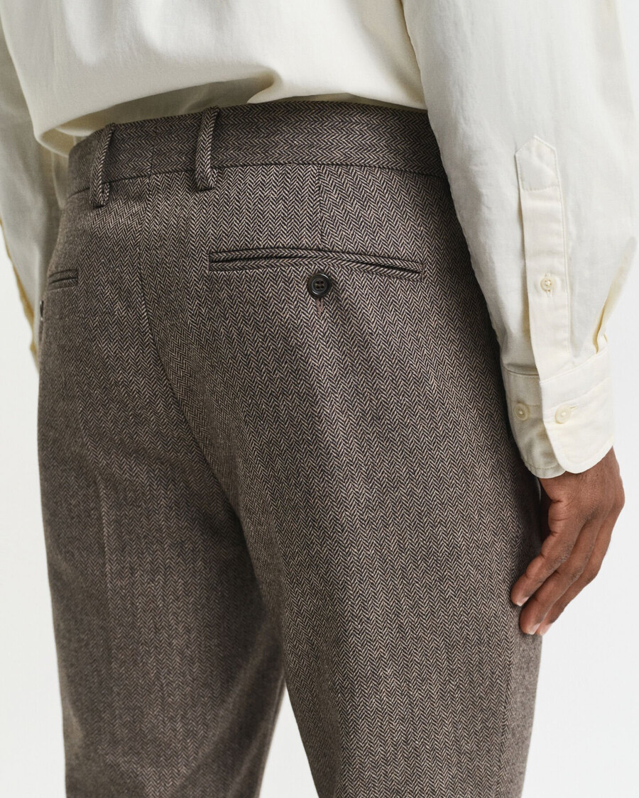 pantaloni da abito slim fit in flanella a spina di pesce - marrone scuro
