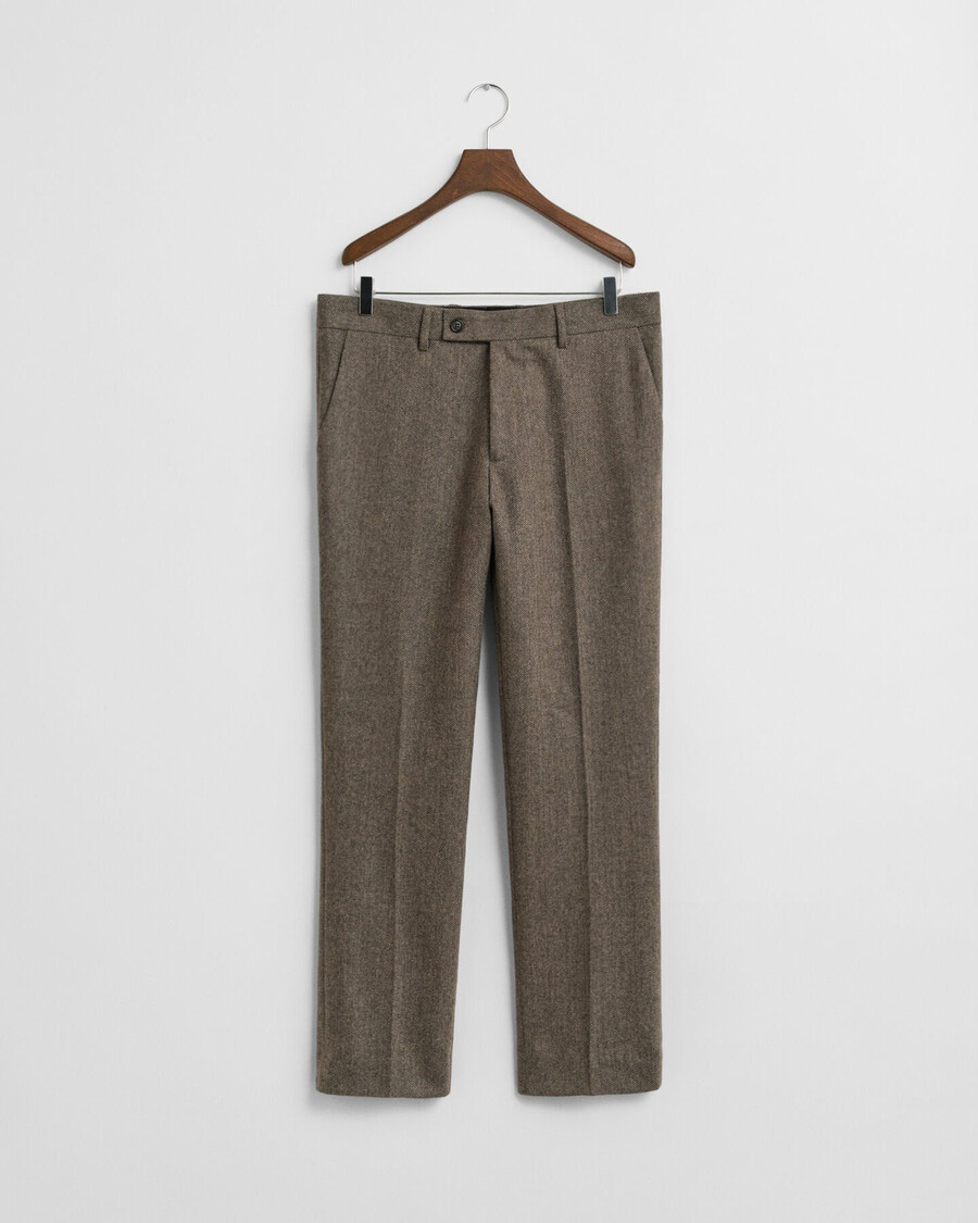 pantaloni da abito slim fit in flanella a spina di pesce - marrone scuro