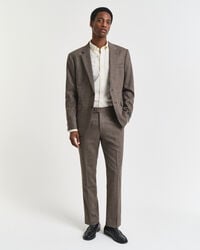 pantaloni da abito slim fit in flanella a spina di pesce - marrone scuro