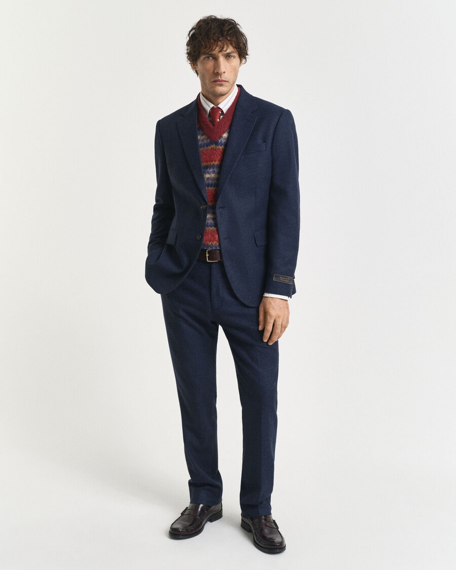 pantaloni da abito slim fit in flanella a spina di pesce - blu sera