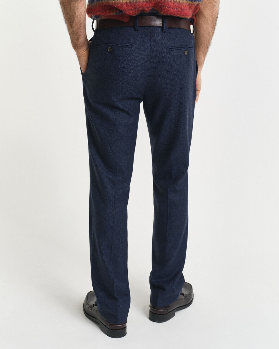 pantaloni da abito slim fit in flanella a spina di pesce - blu sera