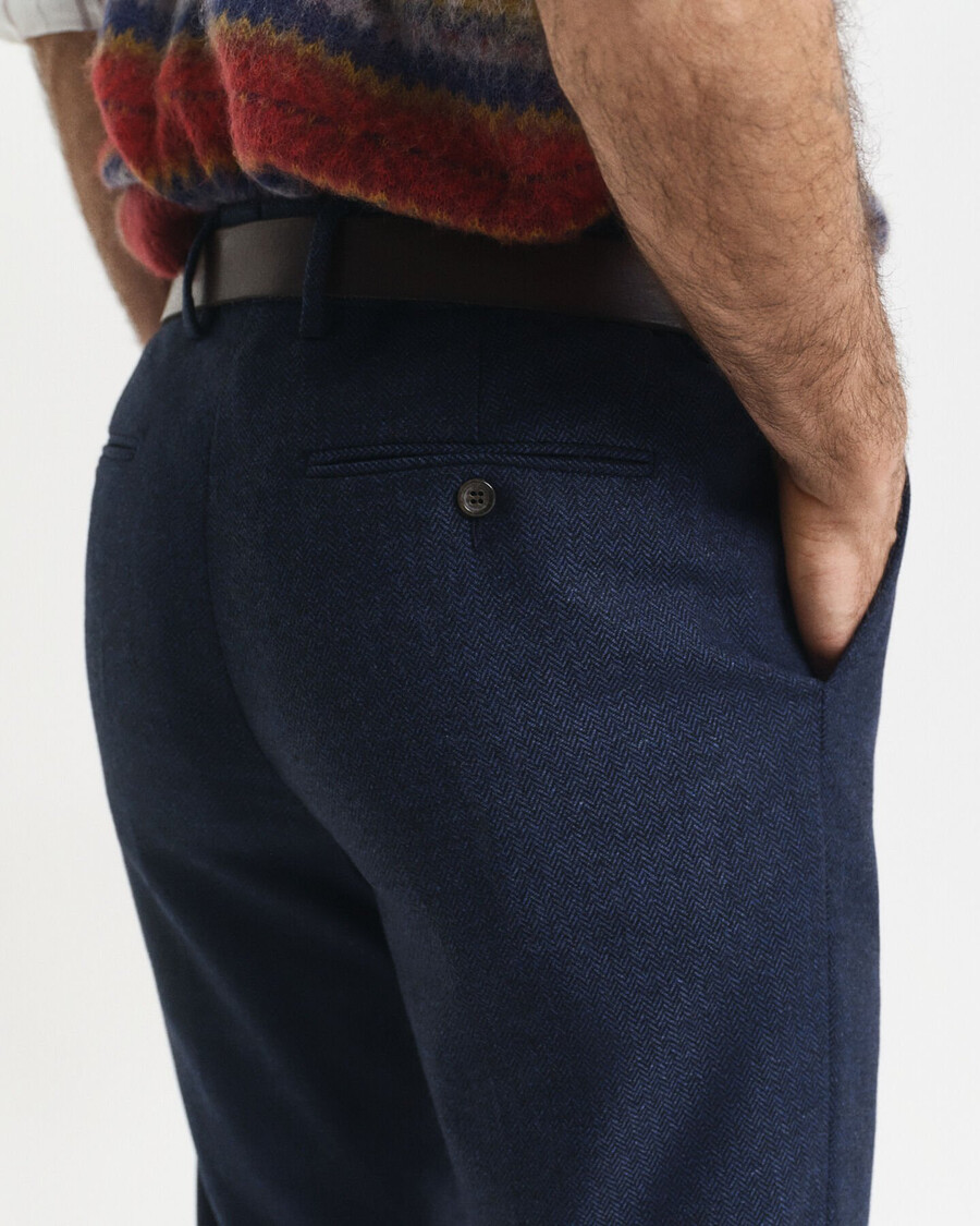 pantaloni da abito slim fit in flanella a spina di pesce - blu sera