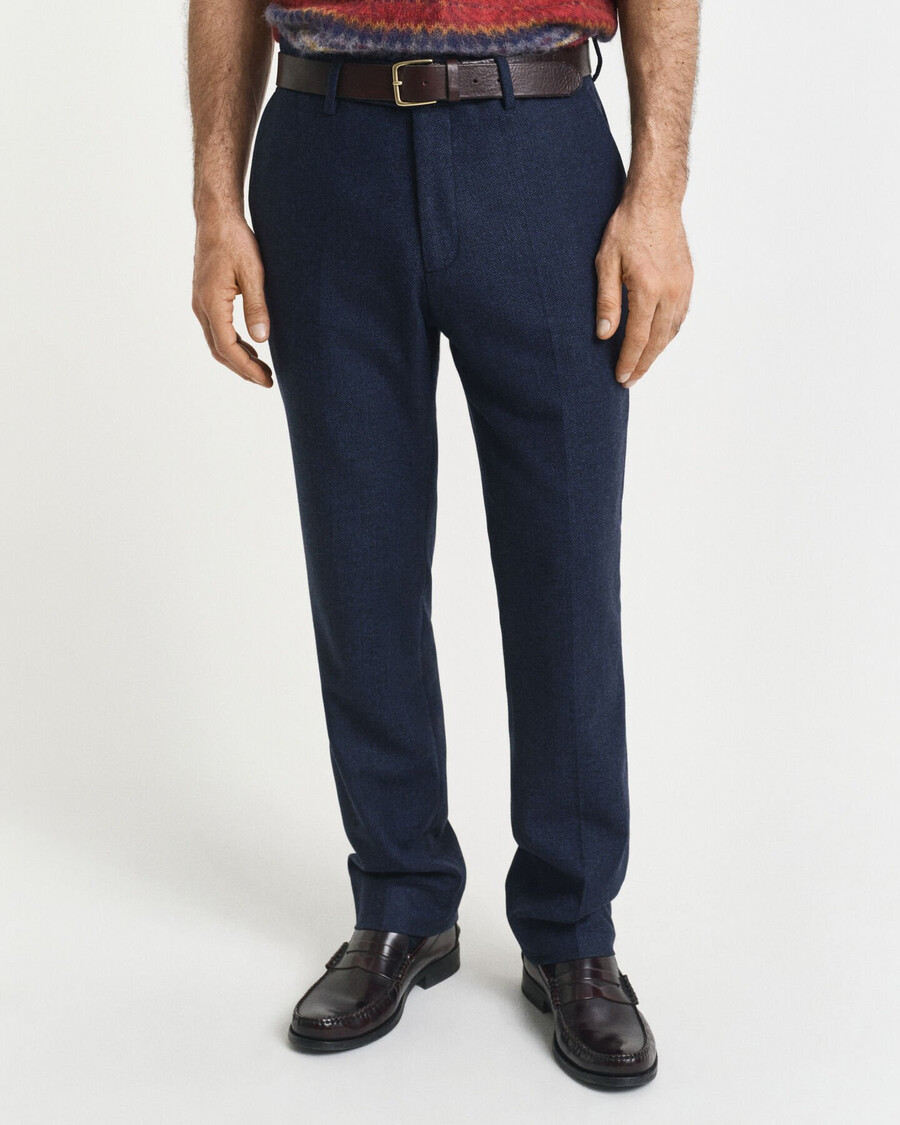 pantaloni da abito slim fit in flanella a spina di pesce - blu sera