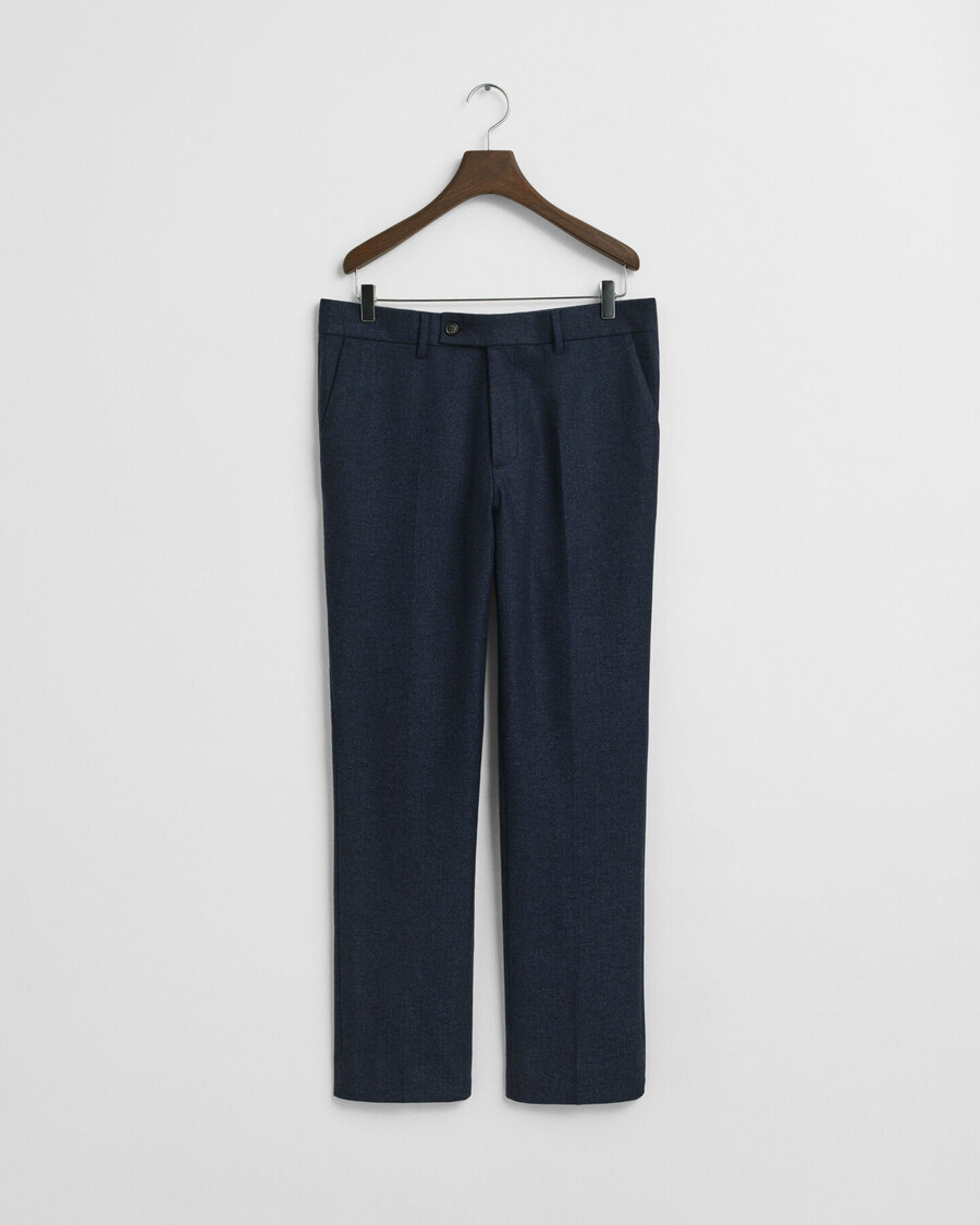 pantaloni da abito slim fit in flanella a spina di pesce - blu sera