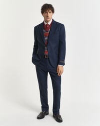 pantaloni da abito slim fit in flanella a spina di pesce - blu sera