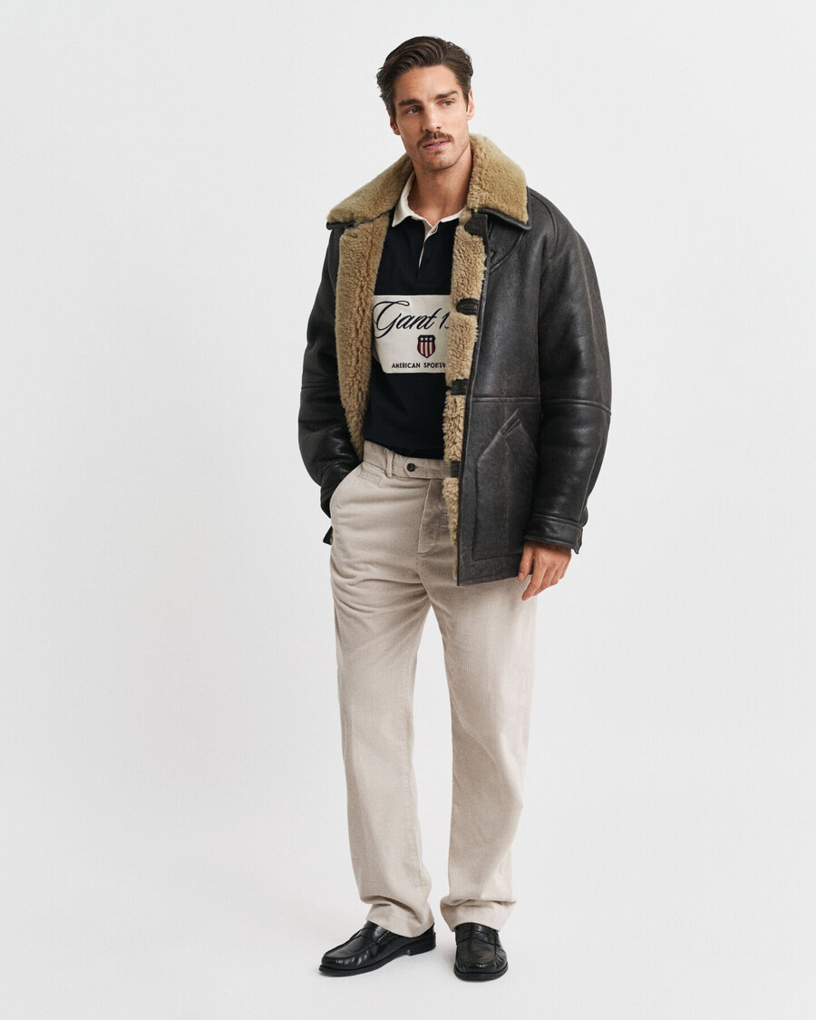 pantaloni dritti in velluto a coste - putty