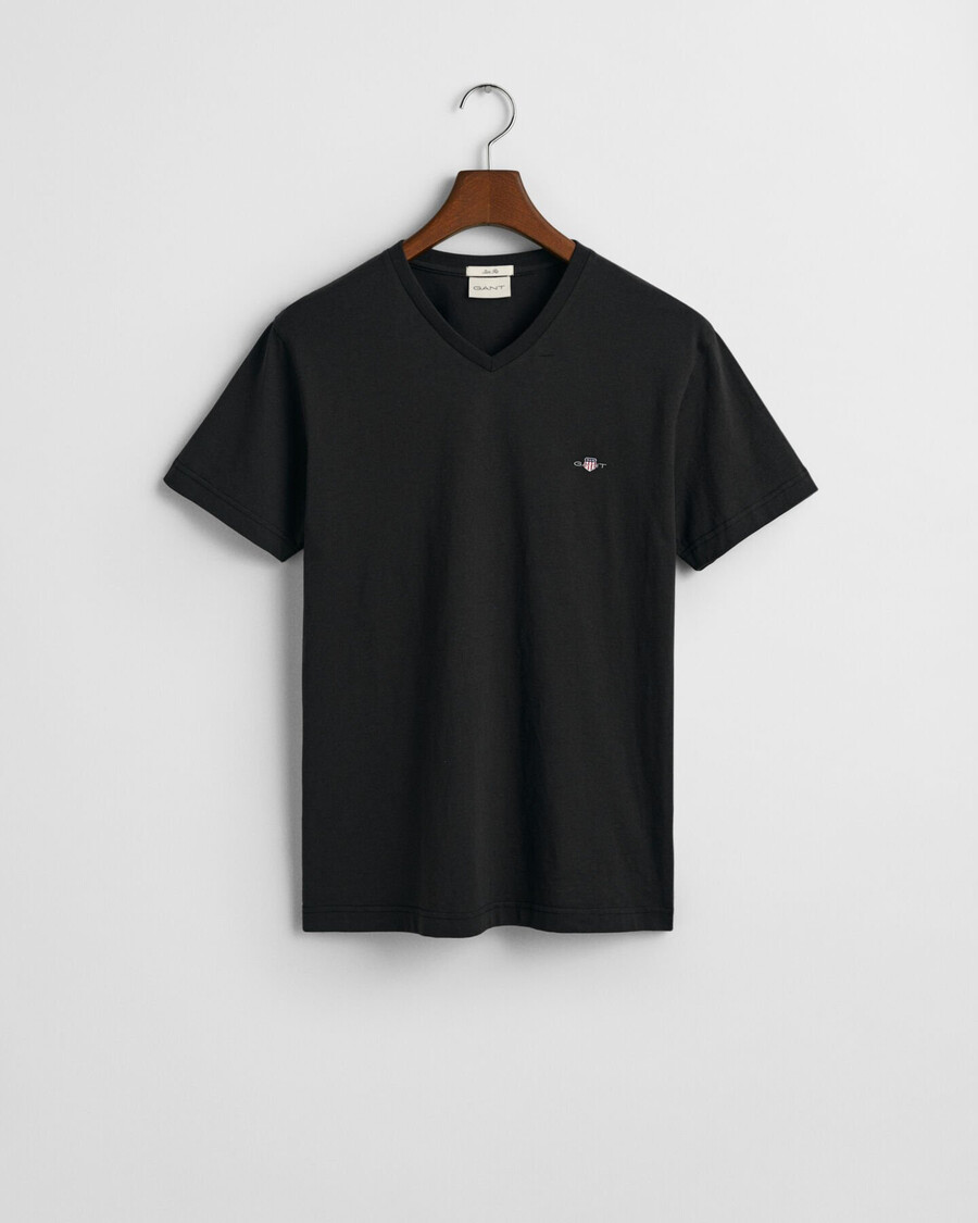 maglietta slim fit con scollo a v e scudo - nera