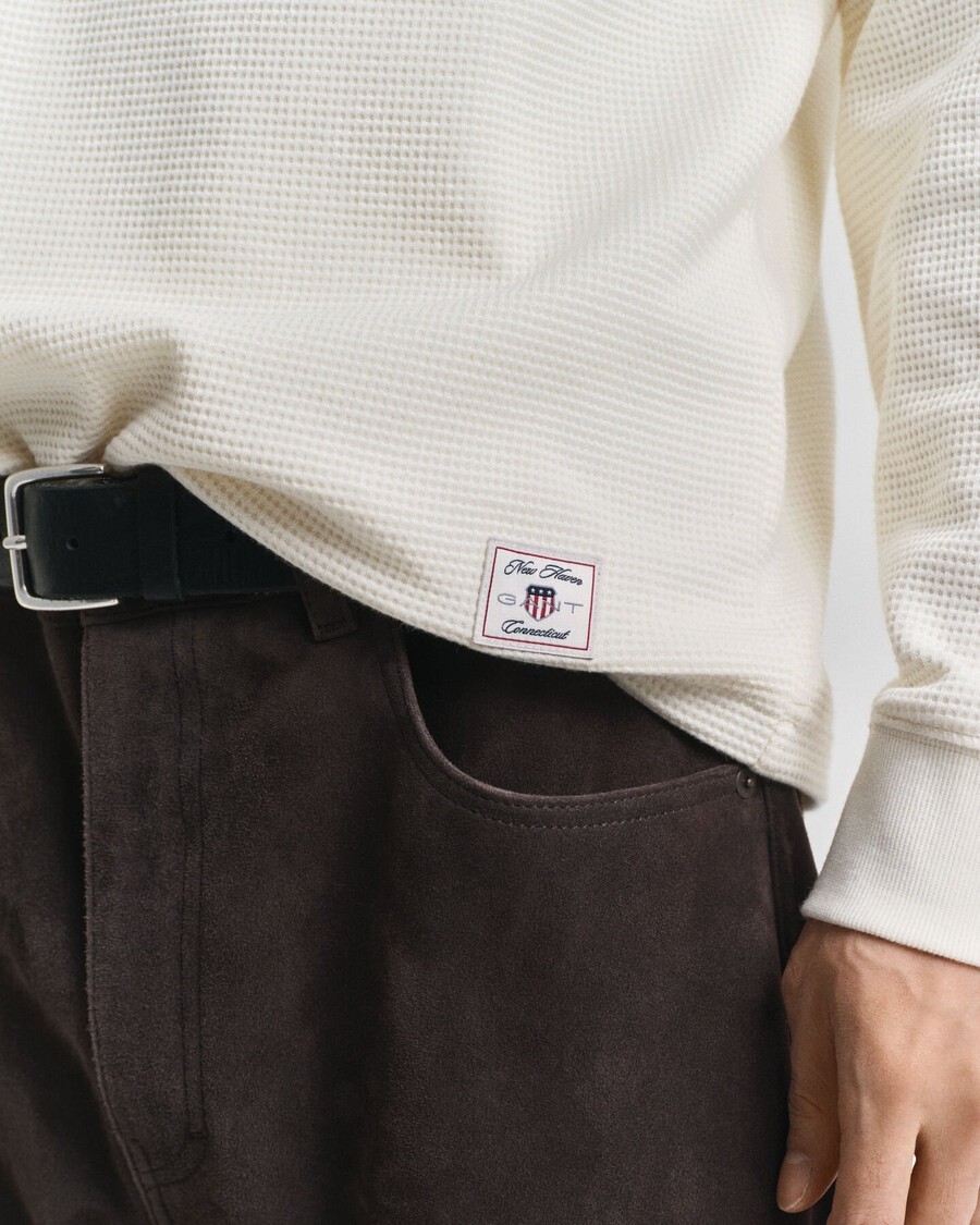 maglietta henley a maniche lunghe con trama a nido dape - crema