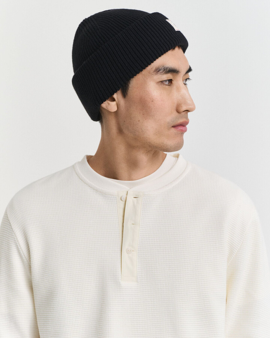maglietta henley a maniche lunghe con trama a nido dape - crema