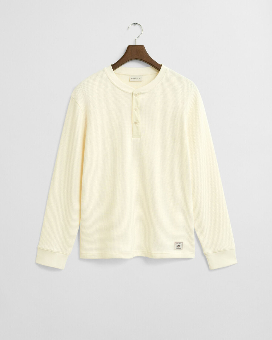 maglietta henley a maniche lunghe con trama a nido dape - crema
