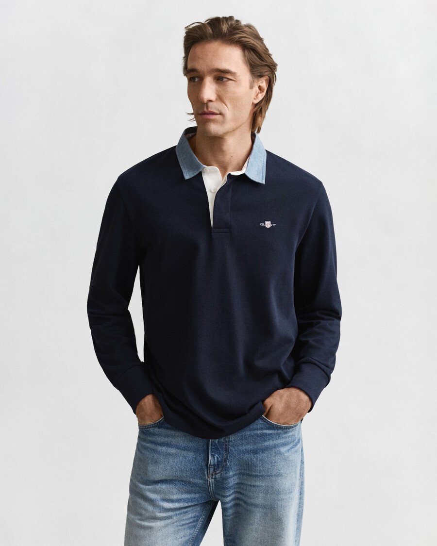 tappeto pesante con colletto in chambray - blu sera