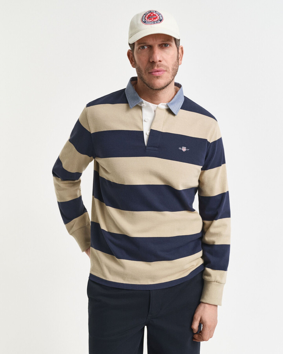 tappeto pesante a righe con colletto in chambray - beige legnoso