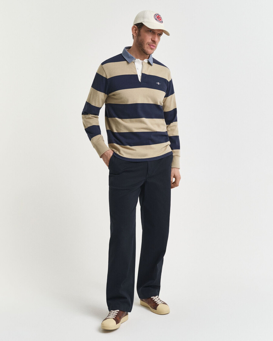 tappeto pesante a righe con colletto in chambray - beige legnoso