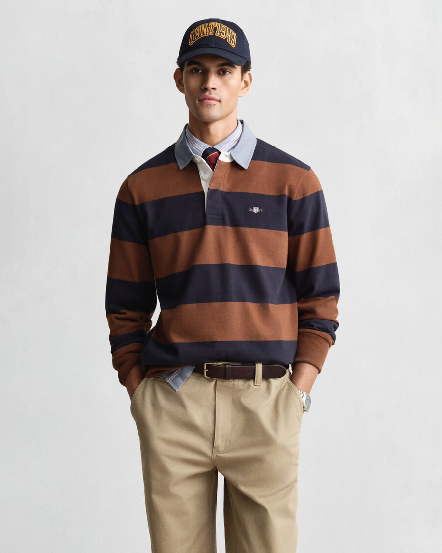 tappeto pesante a righe con colletto in chambray - marrone mogano