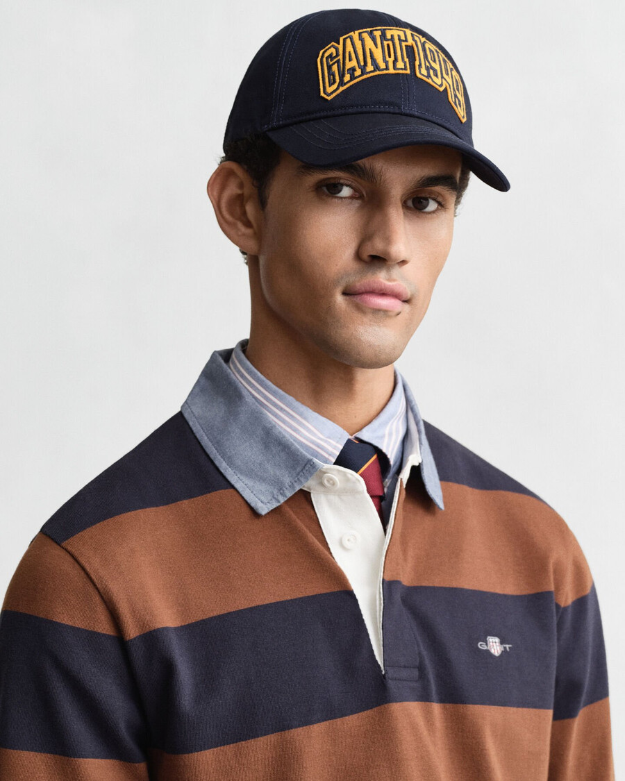 tappeto pesante a righe con colletto in chambray - marrone mogano