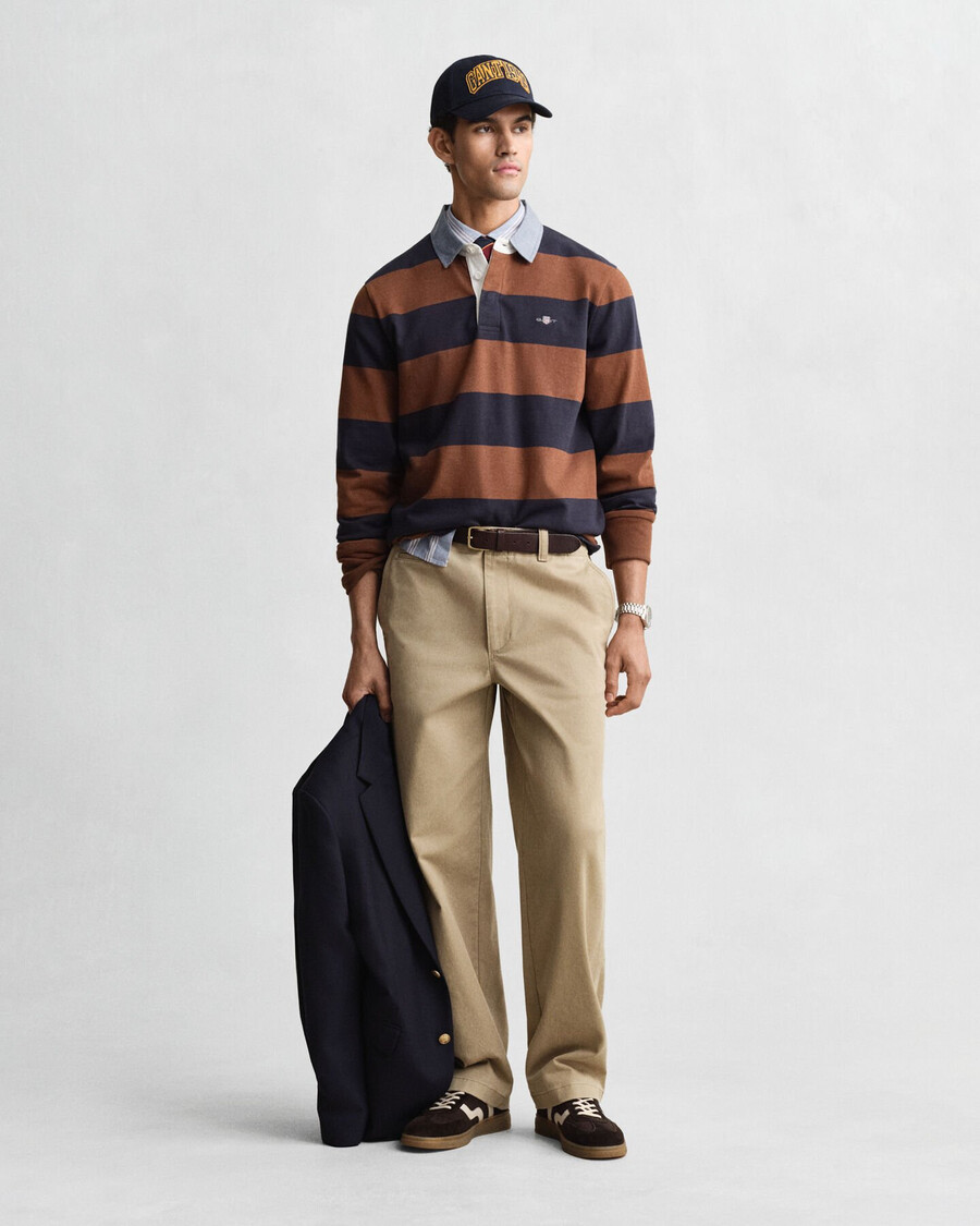 tappeto pesante a righe con colletto in chambray - marrone mogano