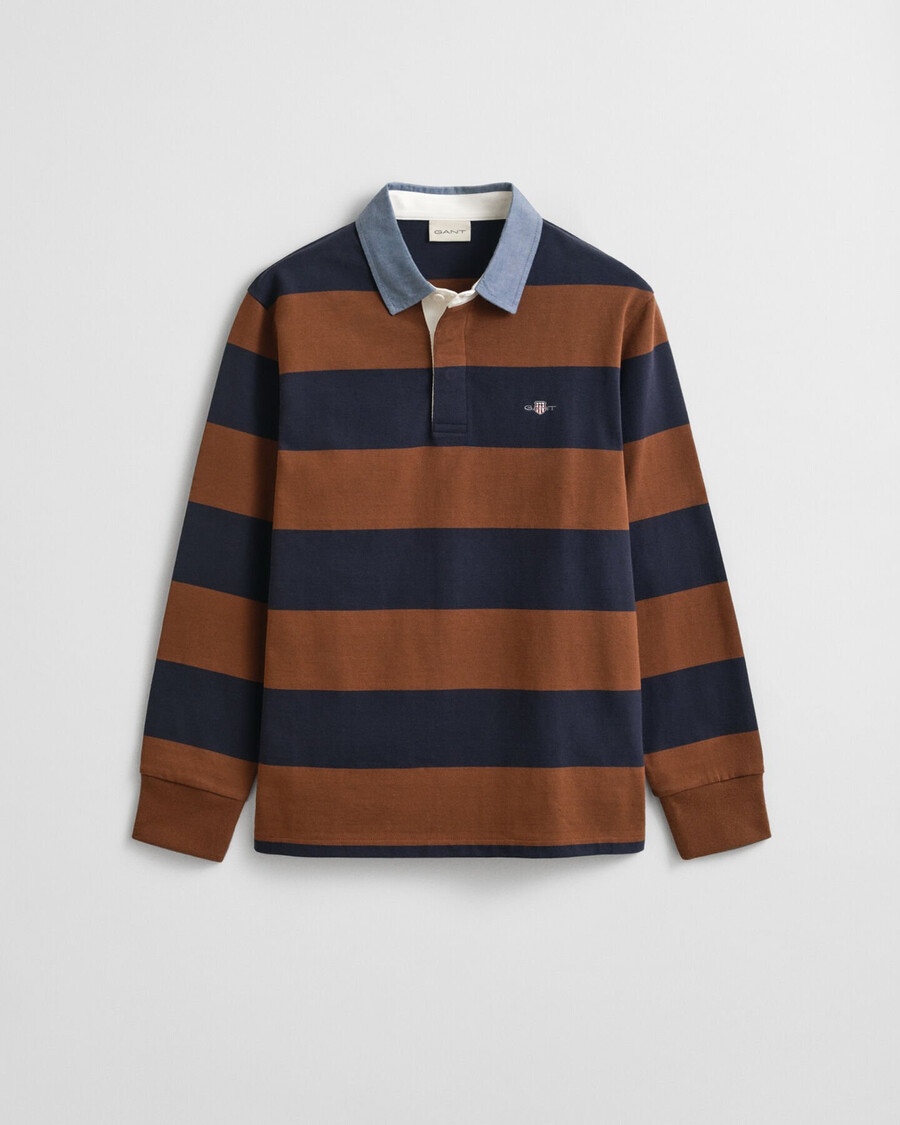 tappeto pesante a righe con colletto in chambray - marrone mogano