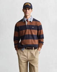 tappeto pesante a righe con colletto in chambray - marrone mogano