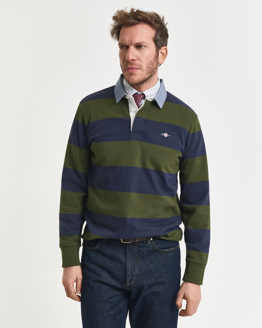 tappeto pesante a righe con colletto in chambray - verde campagna